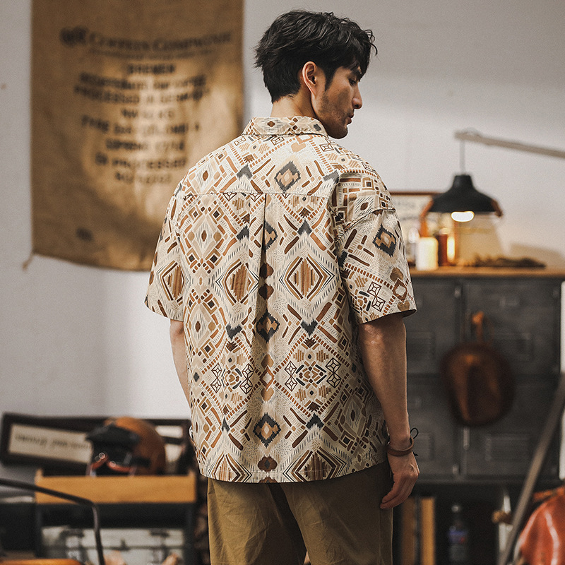 杰雷諾美式休閒襯衫男短袖夏季薄款寬鬆夏威夷風痞帥男士襯衣