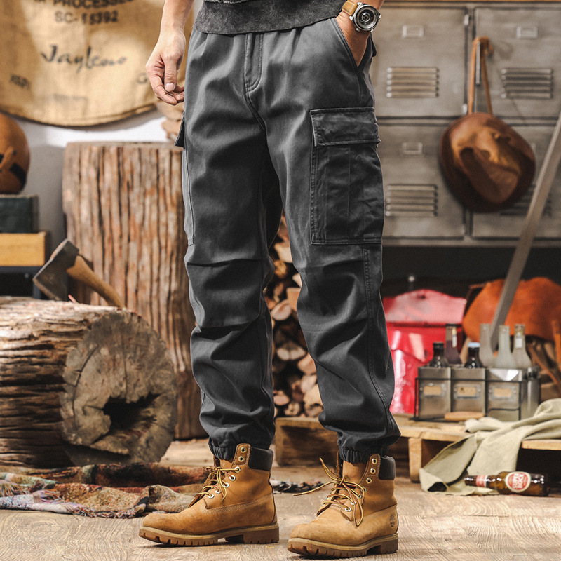 美式復古工裝褲子男秋冬款潮牌戰術機能傘兵褲寬鬆束腳加絨休閒褲