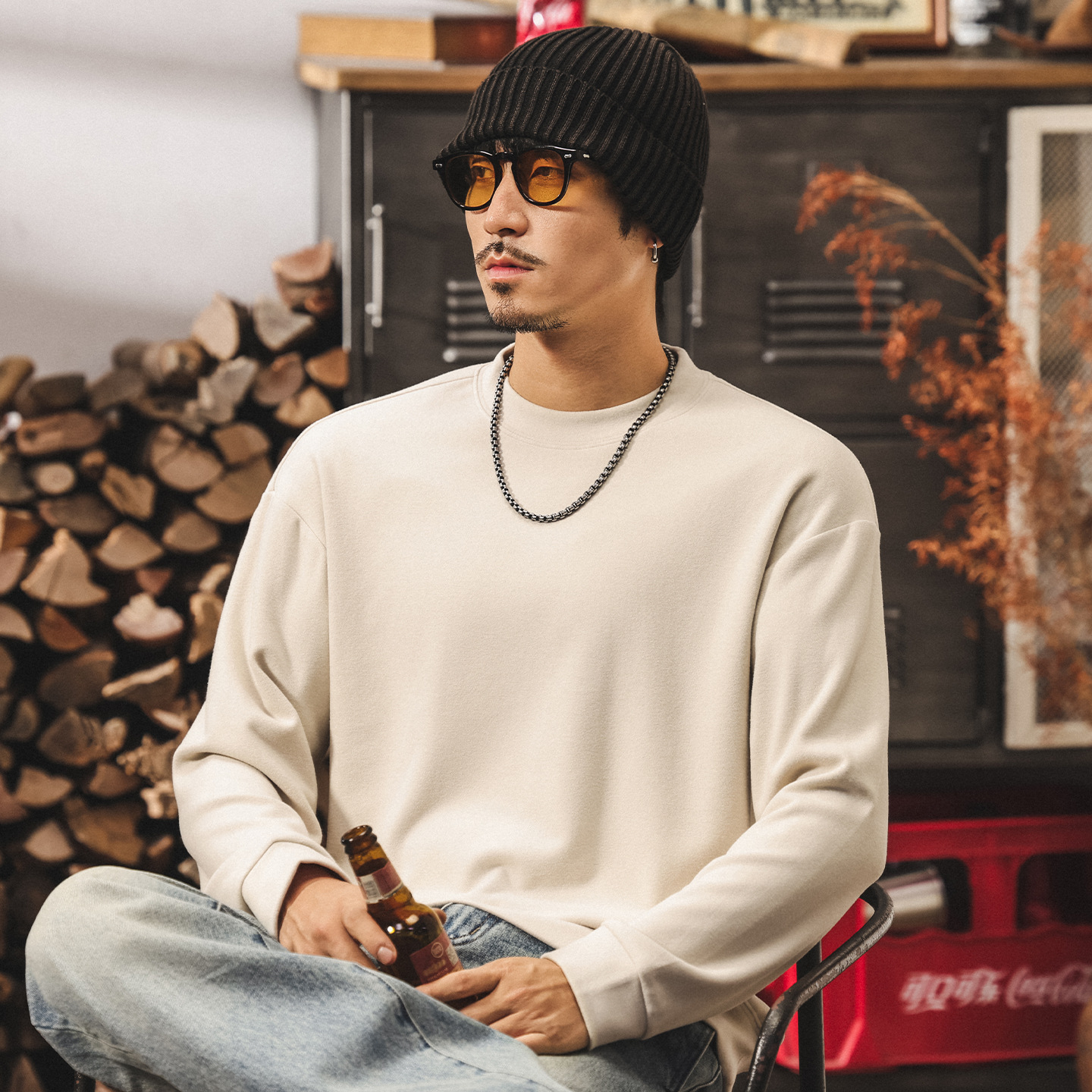 美式復古秋冬保暖親膚德絨打底衫男士春秋新款純色內搭長袖t恤男