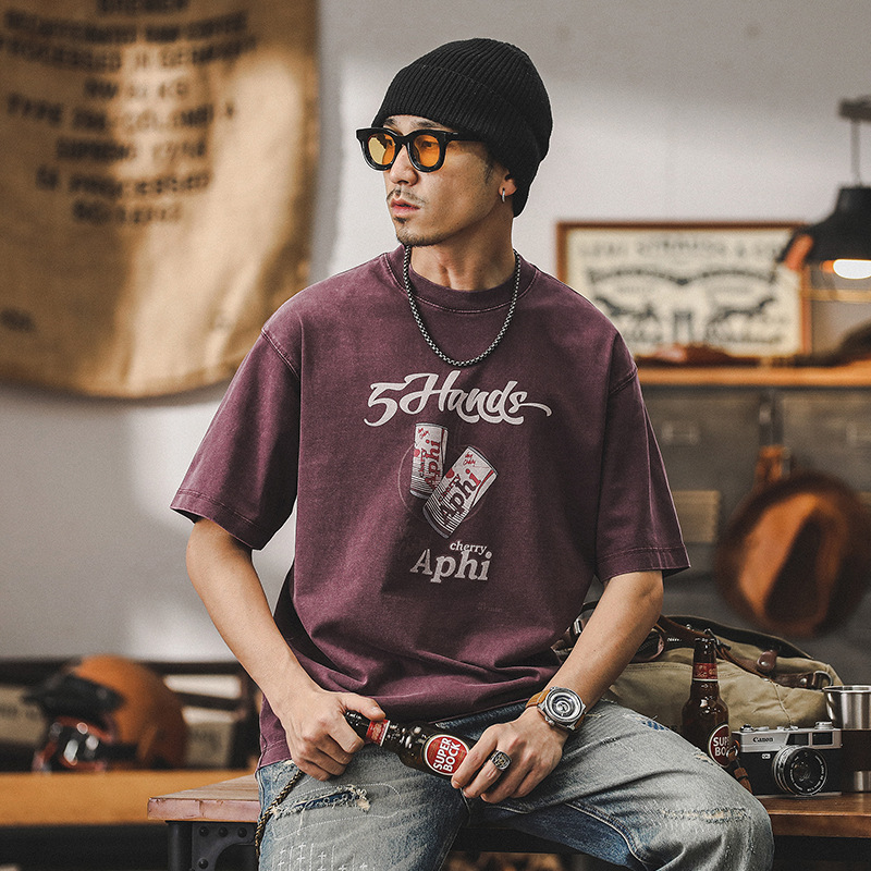 美式300g重磅短袖T恤男夏季2024新款寬鬆上衣男復古水洗潮牌衣服