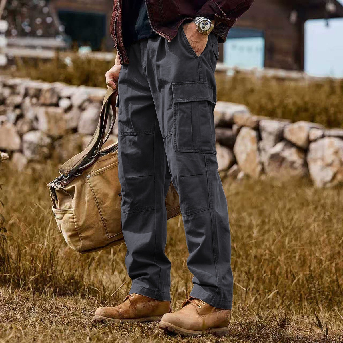 美式復古重磅工裝褲子男冬季加厚潮牌戶外機能傘兵褲寬鬆休閒長褲