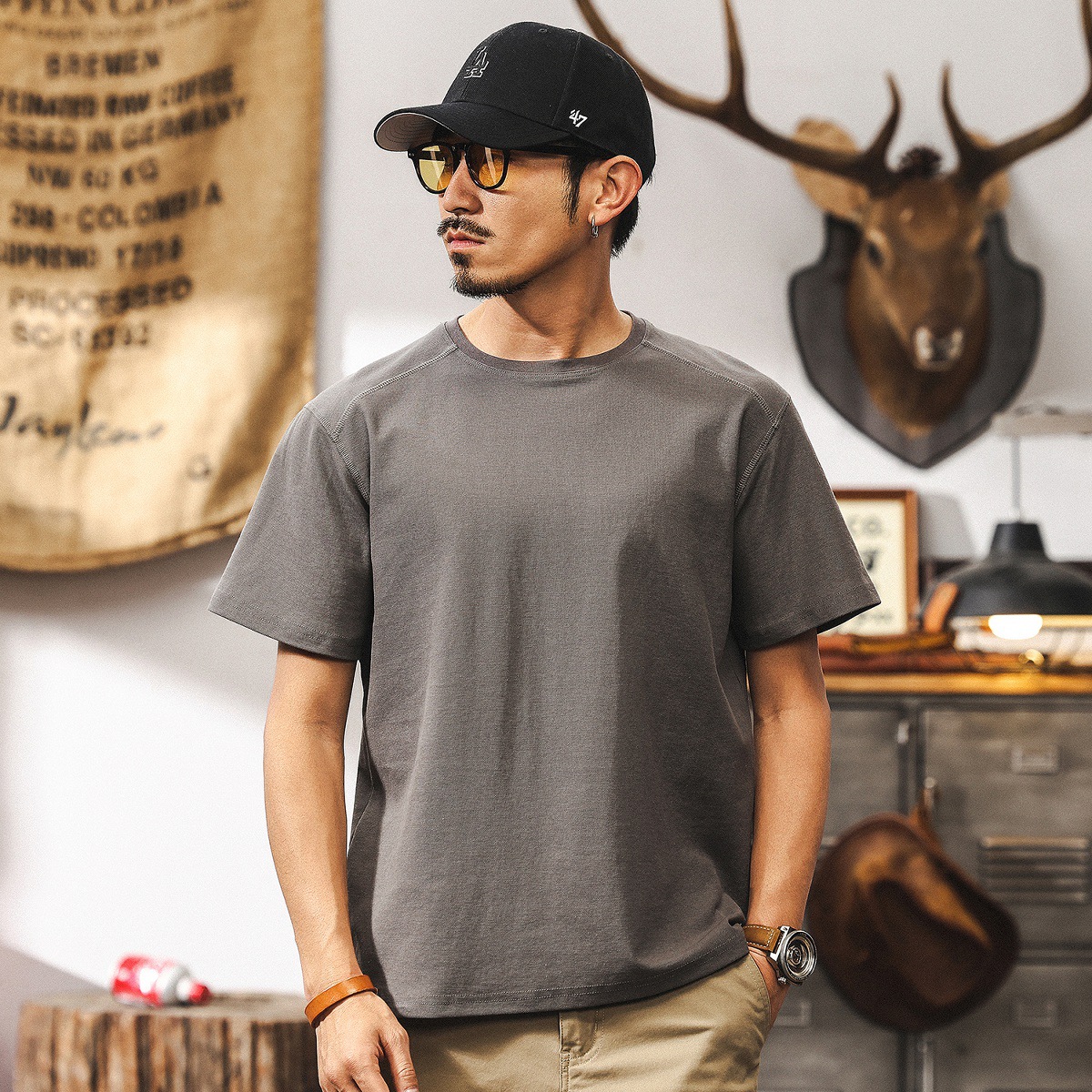 【索羅娜涼感科技】吸濕透氣短袖T恤男夏季美式復古簡約休閒上衣