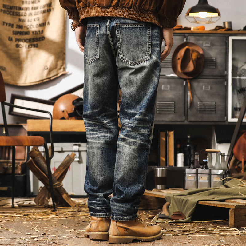 美式經典復古牛仔褲男直筒2024新款褲子男秋季潮牌重水洗休閒長褲