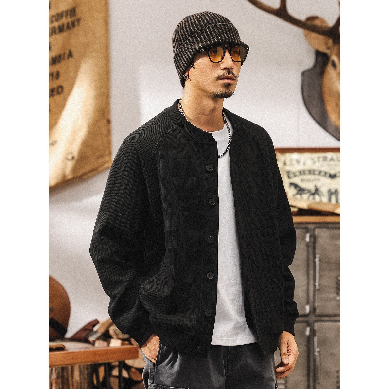 美式復古華夫格開衫衛衣男士外套春秋潮牌2025新款寬鬆休閒上衣