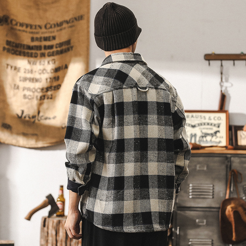 美式復古580g重磅色織格子襯衫外套男春秋2025新款潮流休閒襯衣男