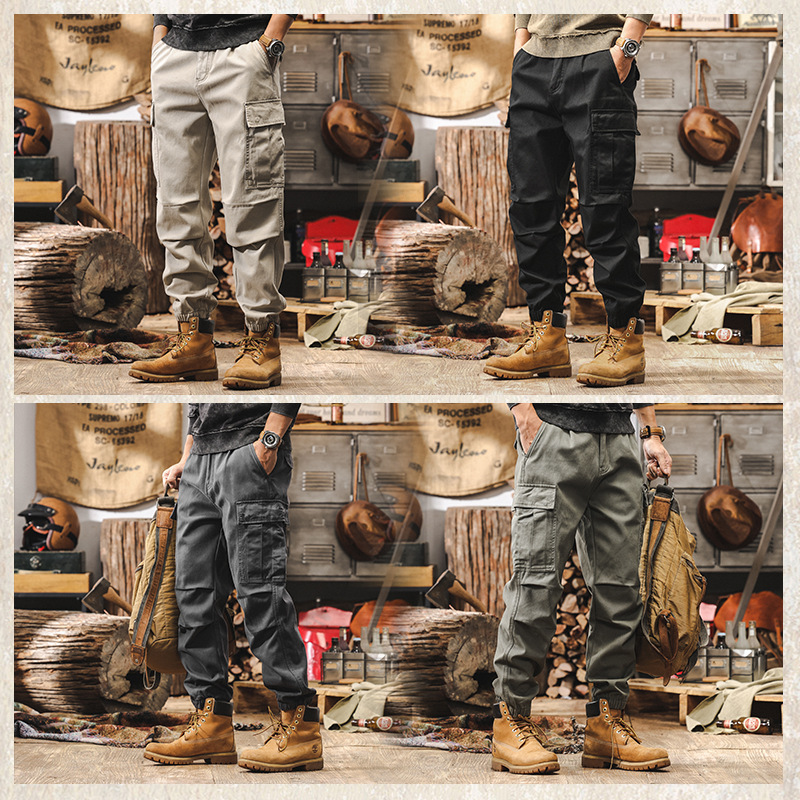 美式復古工裝褲子男秋冬款潮牌戰術機能傘兵褲寬鬆束腳加絨休閒褲