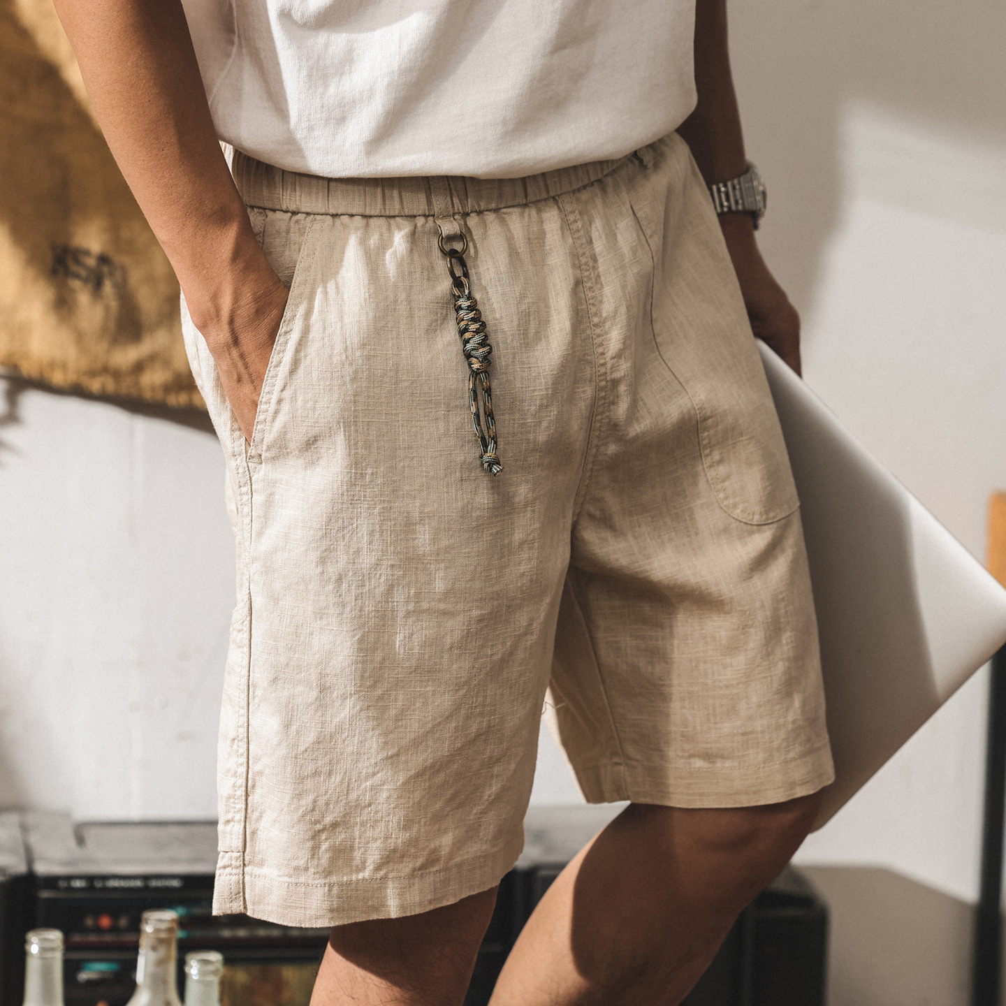 中式復古國風苧麻短褲男夏季新款潮牌直筒五分褲男寬鬆休閒中褲潮