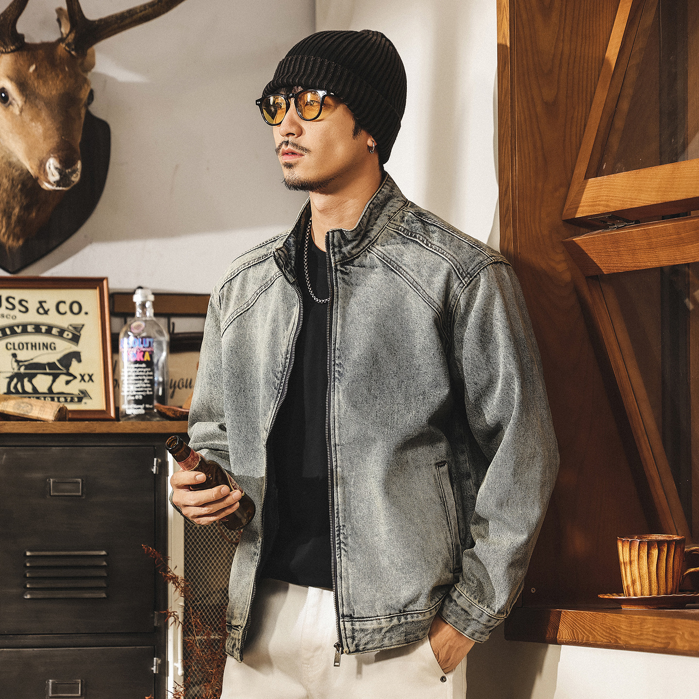 美式復古牛仔外套男秋季2025新款潮牌寬鬆帥氣重工機車夾克男秋冬