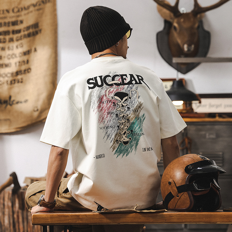 40支涼感T恤男短袖夏季2025新款潮流立體動感印花寬鬆休閒上衣男T