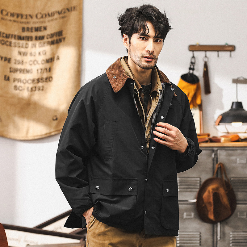 美式復古黑色工裝外套男秋季2024新款阿美咔嘰防水戶外行政夾克男