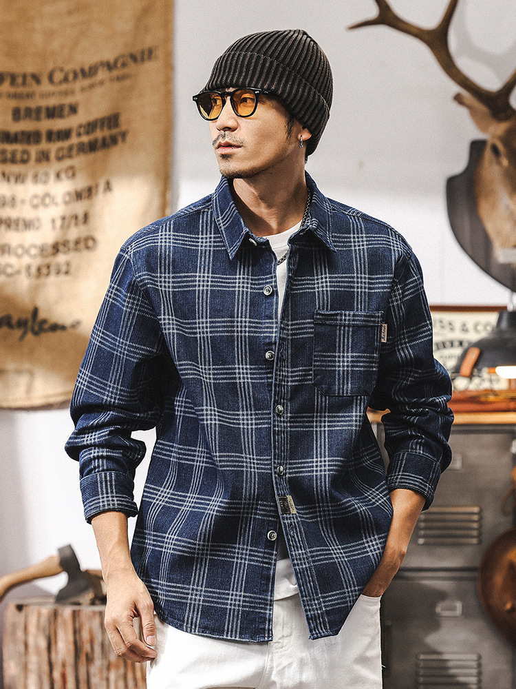 美式復古春季經典格子襯衫男長袖2025新款潮牌寬鬆襯衣休閒外套男