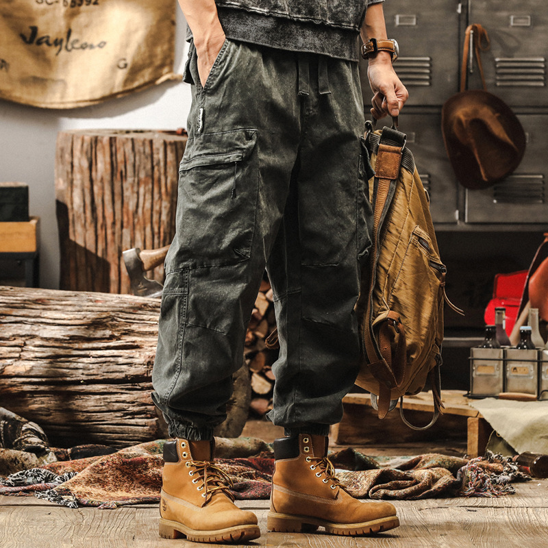 髒染水洗工裝褲子男春季2025新款潮牌寬鬆闊腿褲美式復古休閒長褲