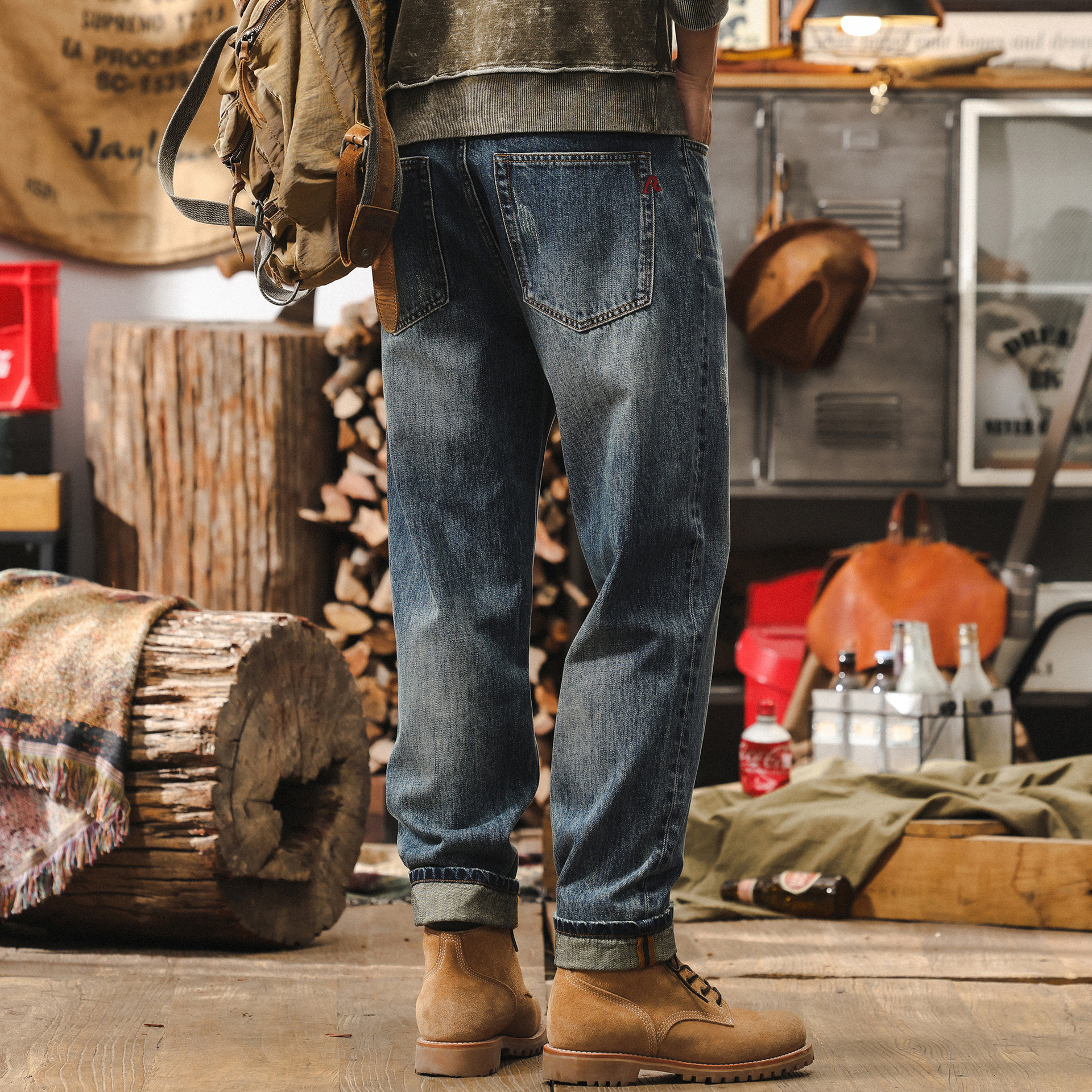 美式復古做舊水洗牛仔褲男款夏季寬鬆直筒褲子男潮牌錐形休閒長褲