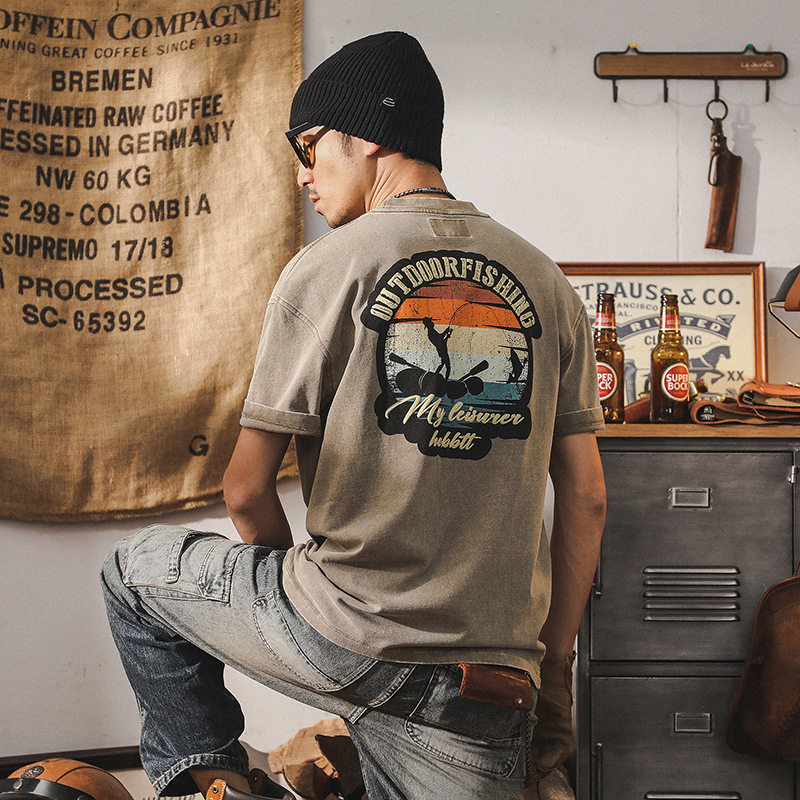 杰雷諾美式復古短袖T恤男夏季上衣2024新款潮牌重磅男士體恤