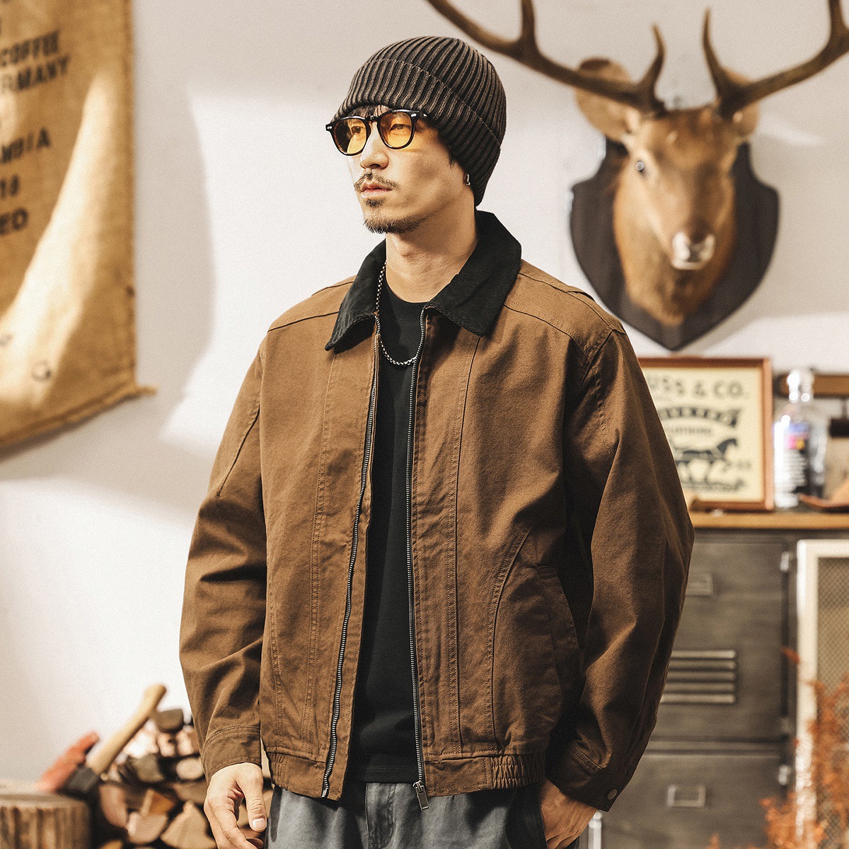 美拉德復古工裝夾克男春秋2025新款美式獵裝潮牌秋季寬鬆休閒外套