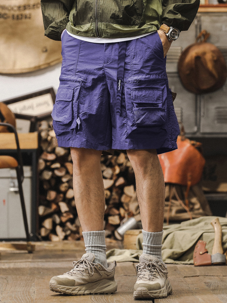 美式戶外速乾工裝短褲男夏季寬鬆機能多口袋男士休閒通勤五分褲潮