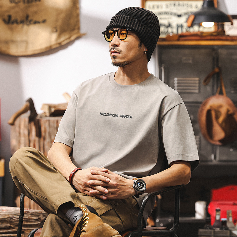 雲染洗褪涼感T恤男夏季2025新款短袖美式復古潮流寬鬆休閒上衣男