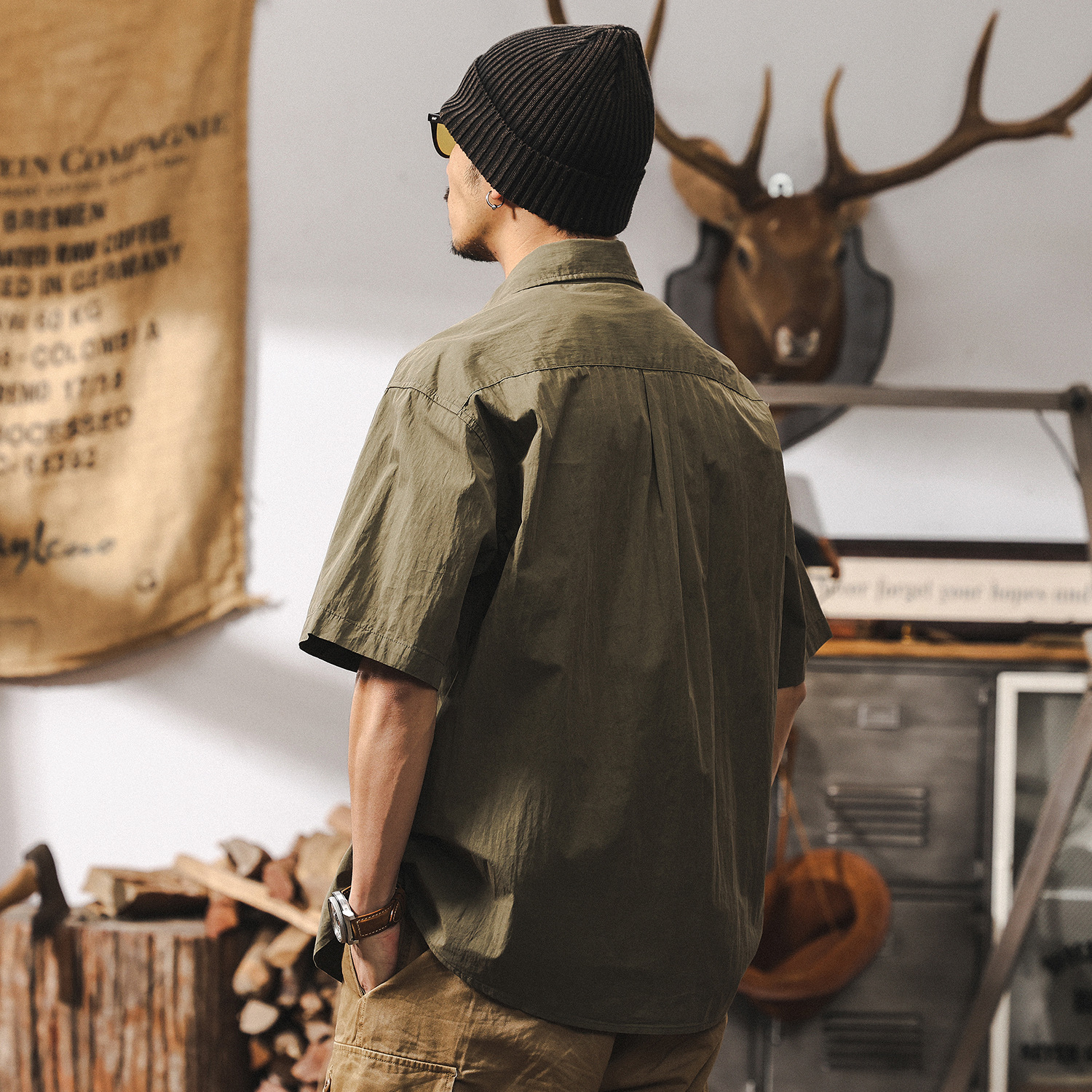 美式復古戶外機能短袖男夏季襯衫男士休閒外套山系遊獵半袖襯衣男