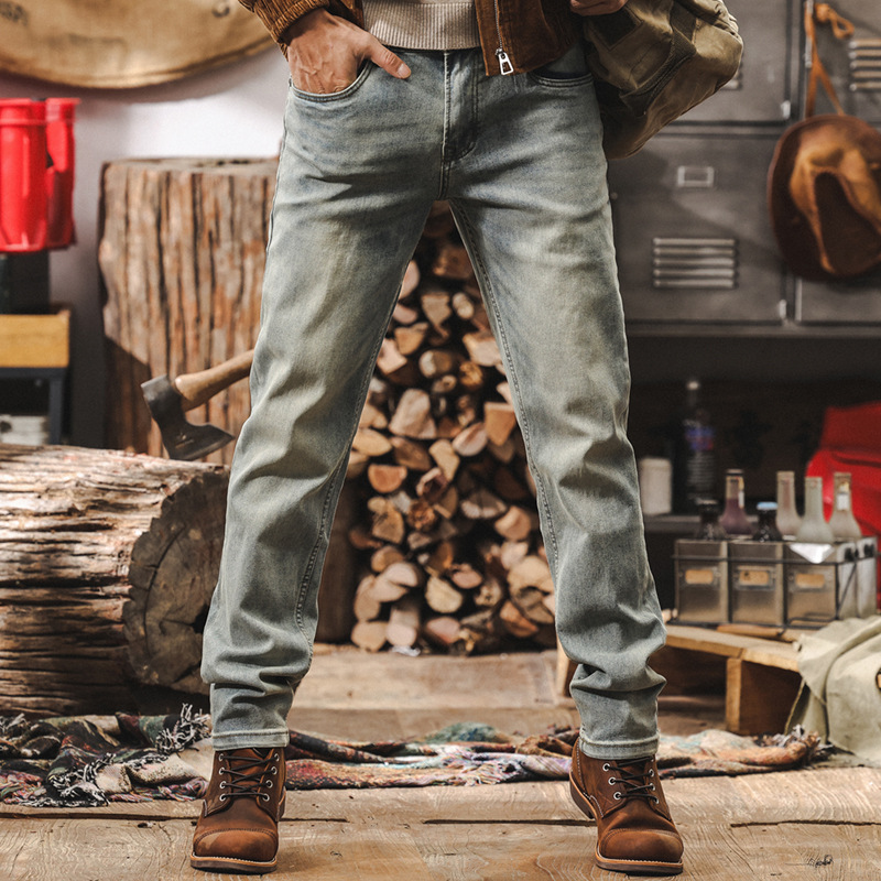 美式復古水洗牛仔褲男款2025潮牌直筒修身長褲男士秋季新款休閒褲