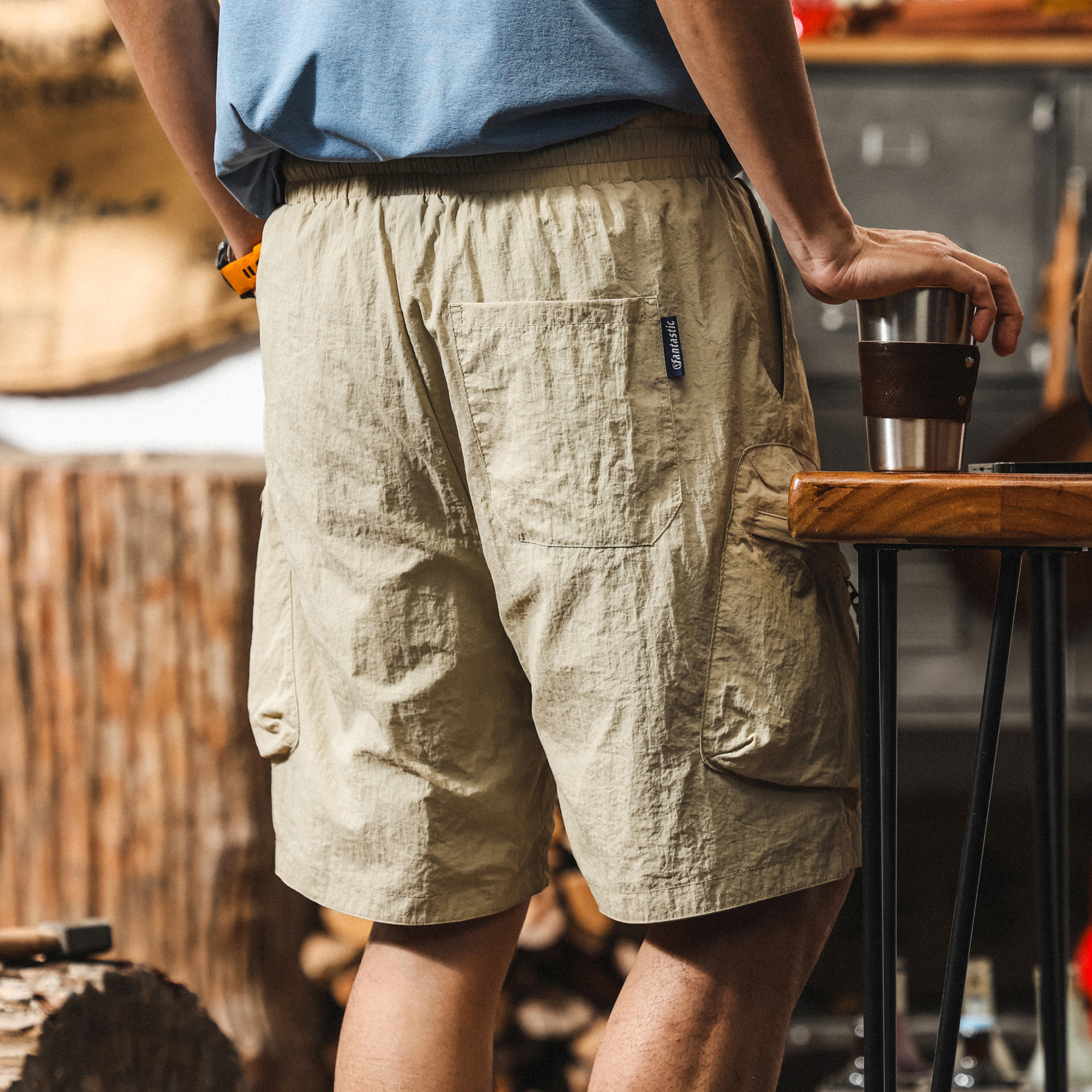 【雙面穿】冰絲涼感工裝短褲男夏季薄款美式休閒褲子男戶外五分褲