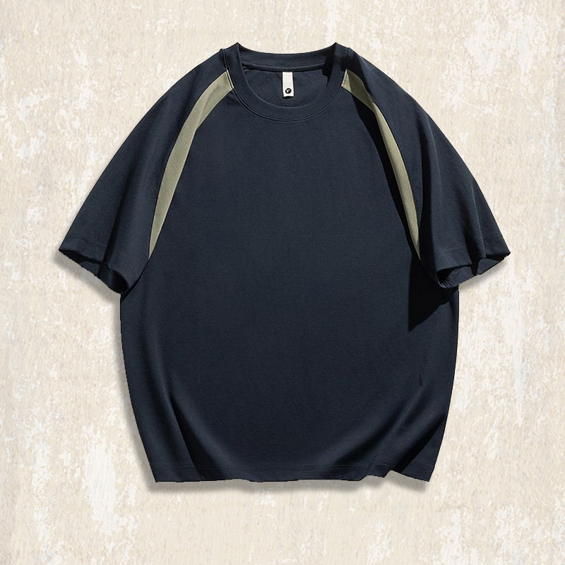 美式復古拼色短袖T恤男夏季2025新款潮牌寬鬆潮流紫色多巴胺上衣