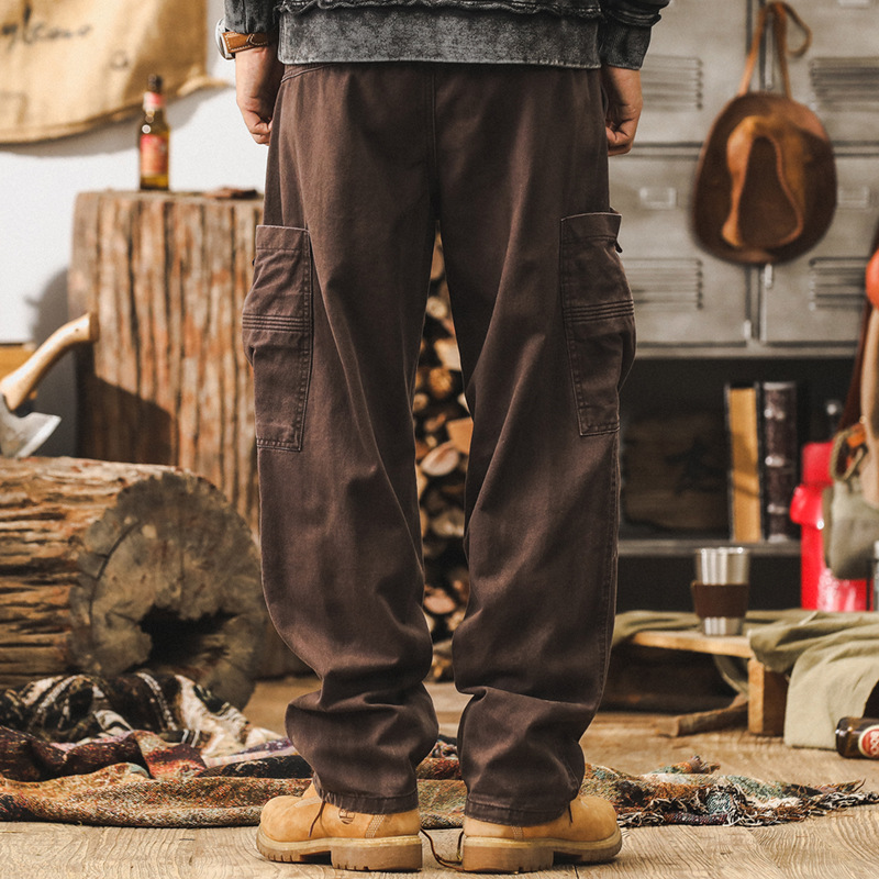 美式復古工裝褲子男秋季潮牌寬鬆闊腿褲水洗多口袋男士休閒直筒褲