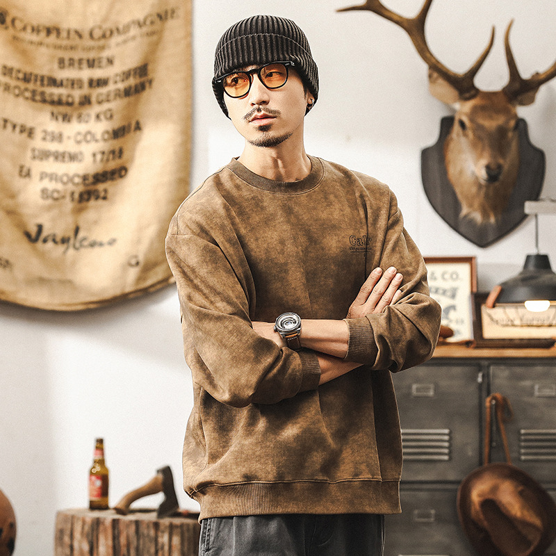 美式復古360g重磅衛衣男秋冬款寬鬆仿水洗做舊潮牌2024新款上衣男