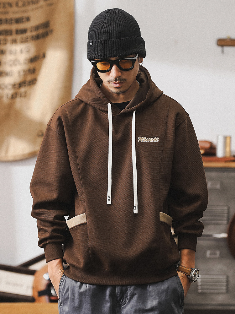 360g重磅衛衣男寬鬆連帽撞色上衣美式復古春秋款男士休閒刺繡外套