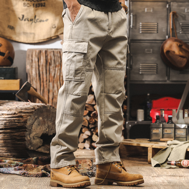 美式復古重磅工裝褲子男秋冬款潮牌寬鬆直筒戰術機能加絨休閒長褲