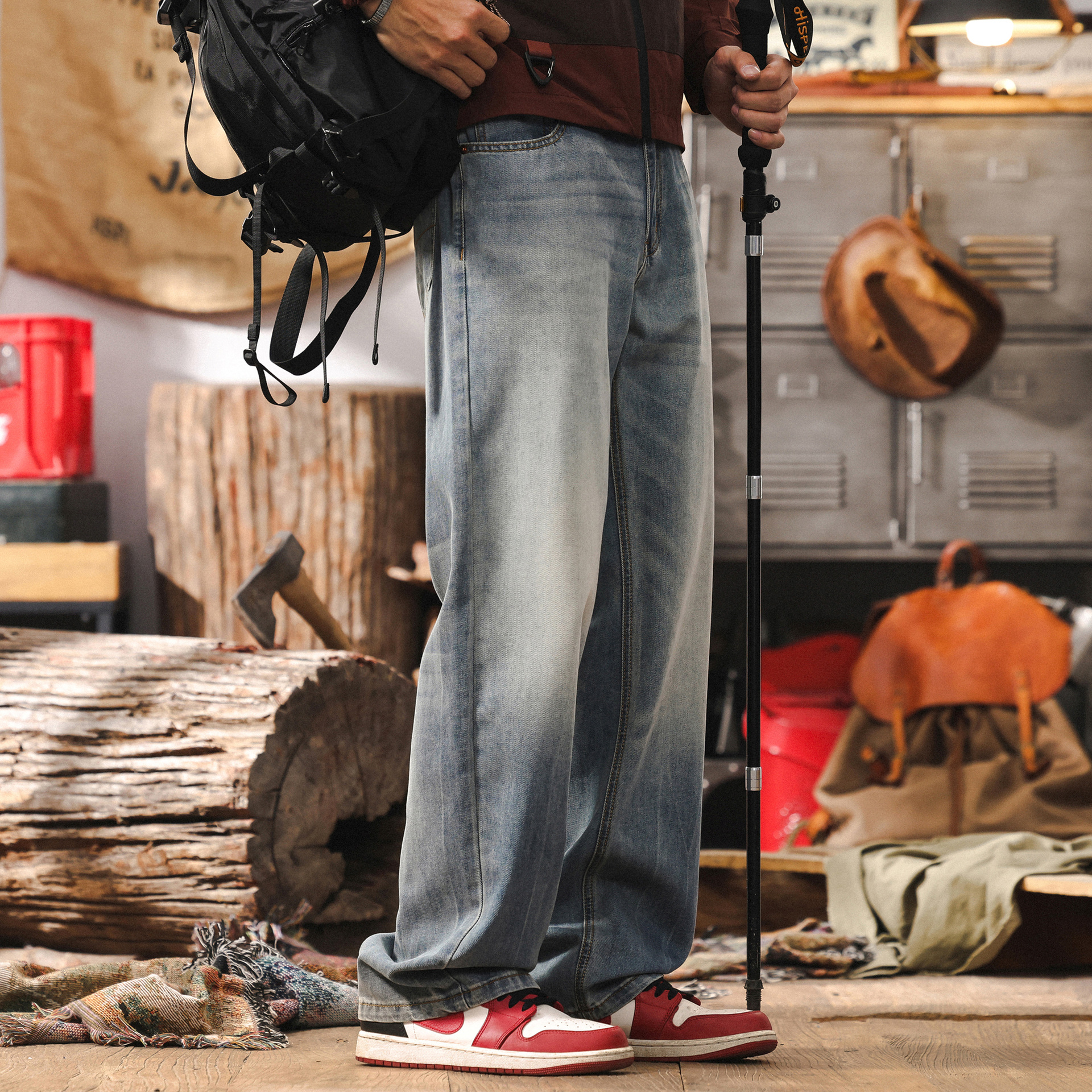 高級感漢麻涼感萊賽爾薄款牛仔褲男士寬鬆直筒休閒美式復古長褲男