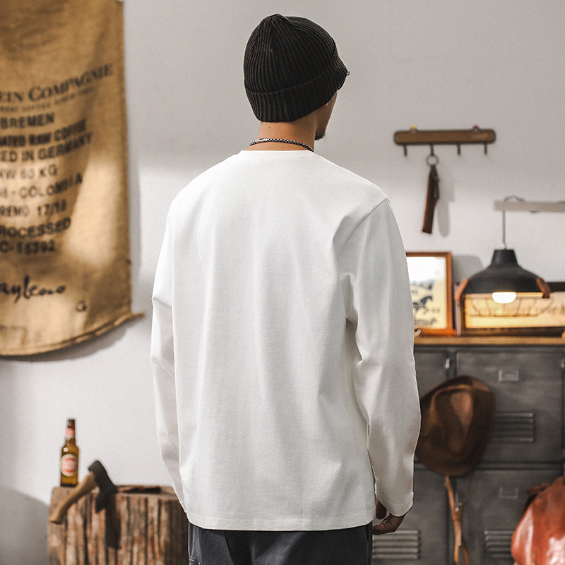 美式復古260g重磅T恤男長袖2024新款秋季創意印花寬鬆上衣男