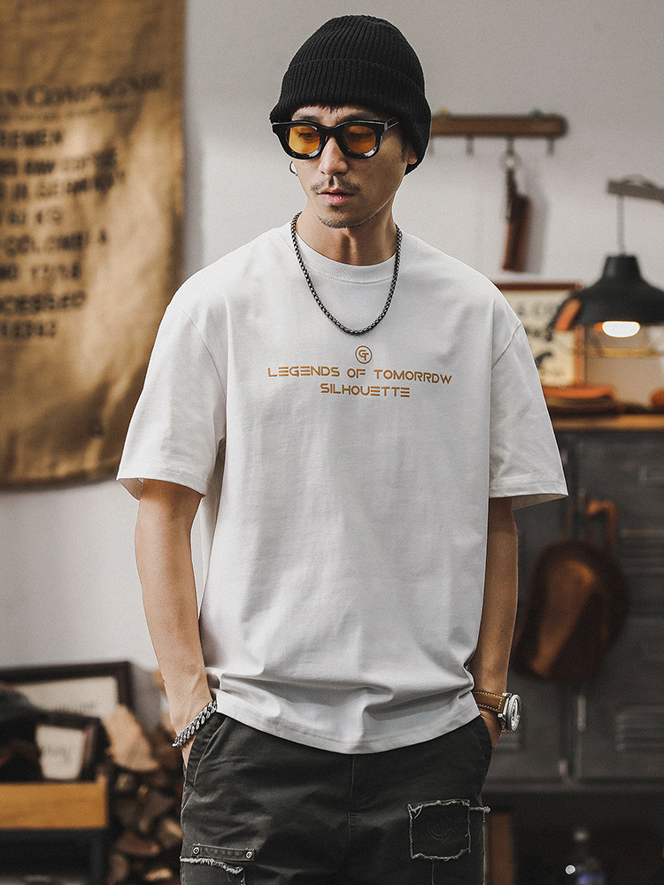 2024夏季新款白色T恤男短袖龍年國潮男裝寬鬆250g重磅體恤男