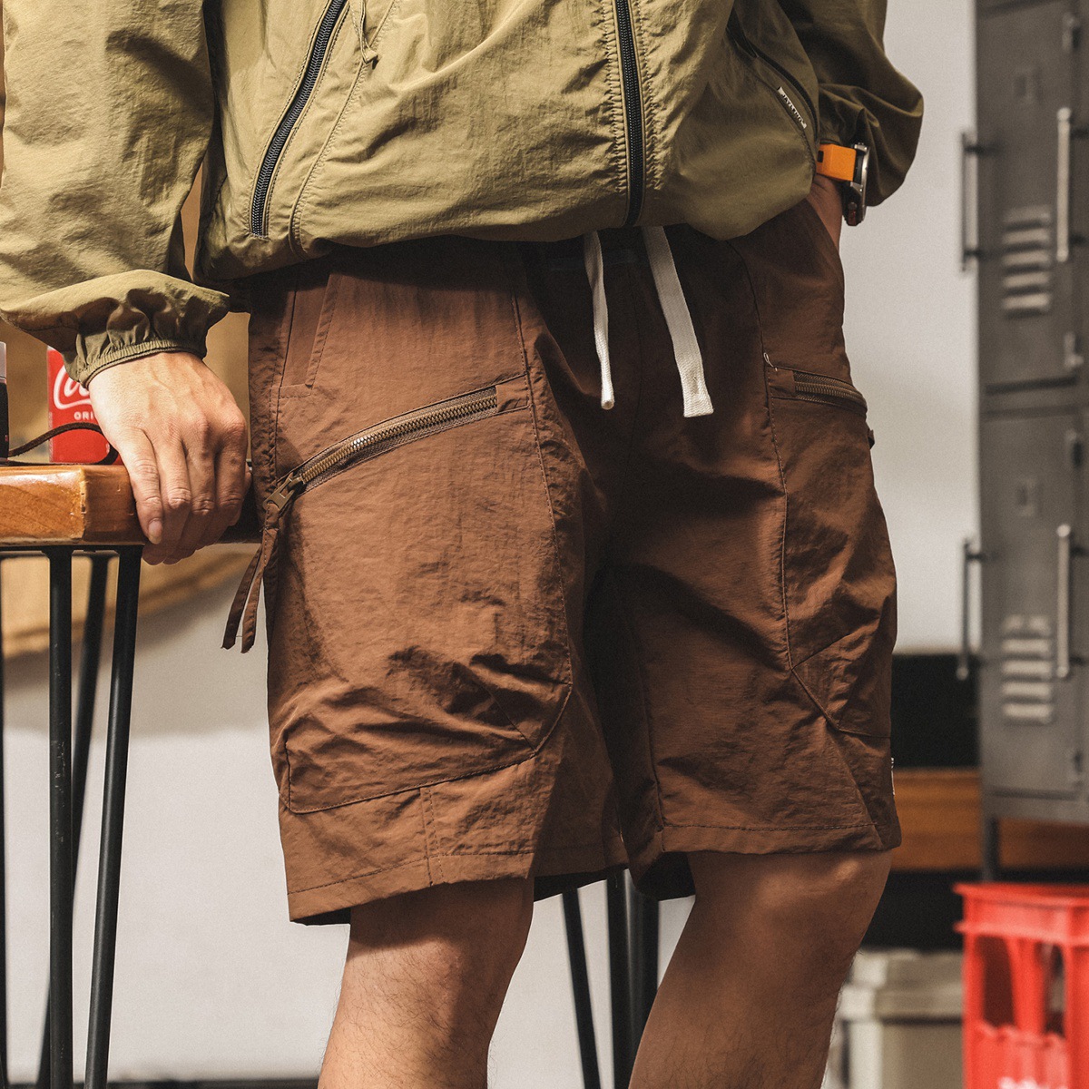 美式山系冰絲短褲男士2025新款夏季薄款潮牌寬鬆大碼休閒五分褲男