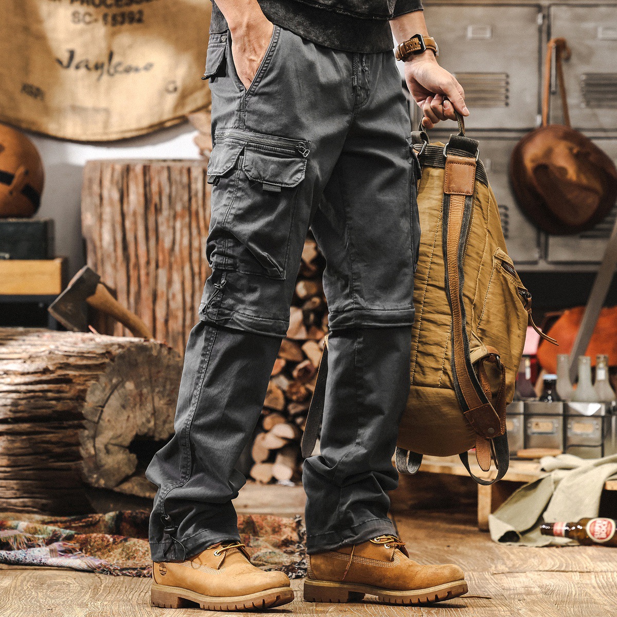 美式復古潮牌可拆卸工裝褲子男秋季新款多口袋機能獵裝戶外休閒褲