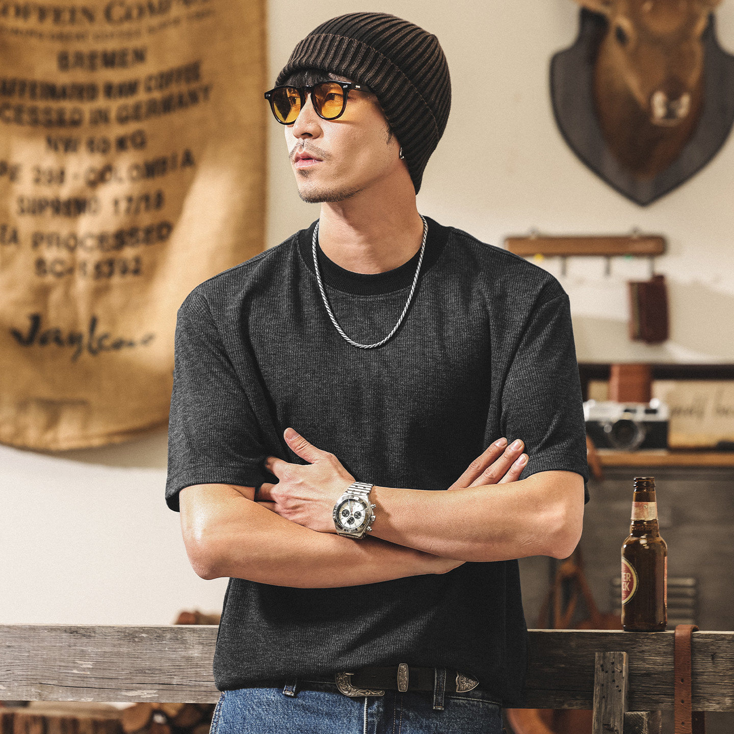 美式復古親膚軟糯短袖T恤男2026新款夏季簡約潮牌寬鬆半袖上衣男