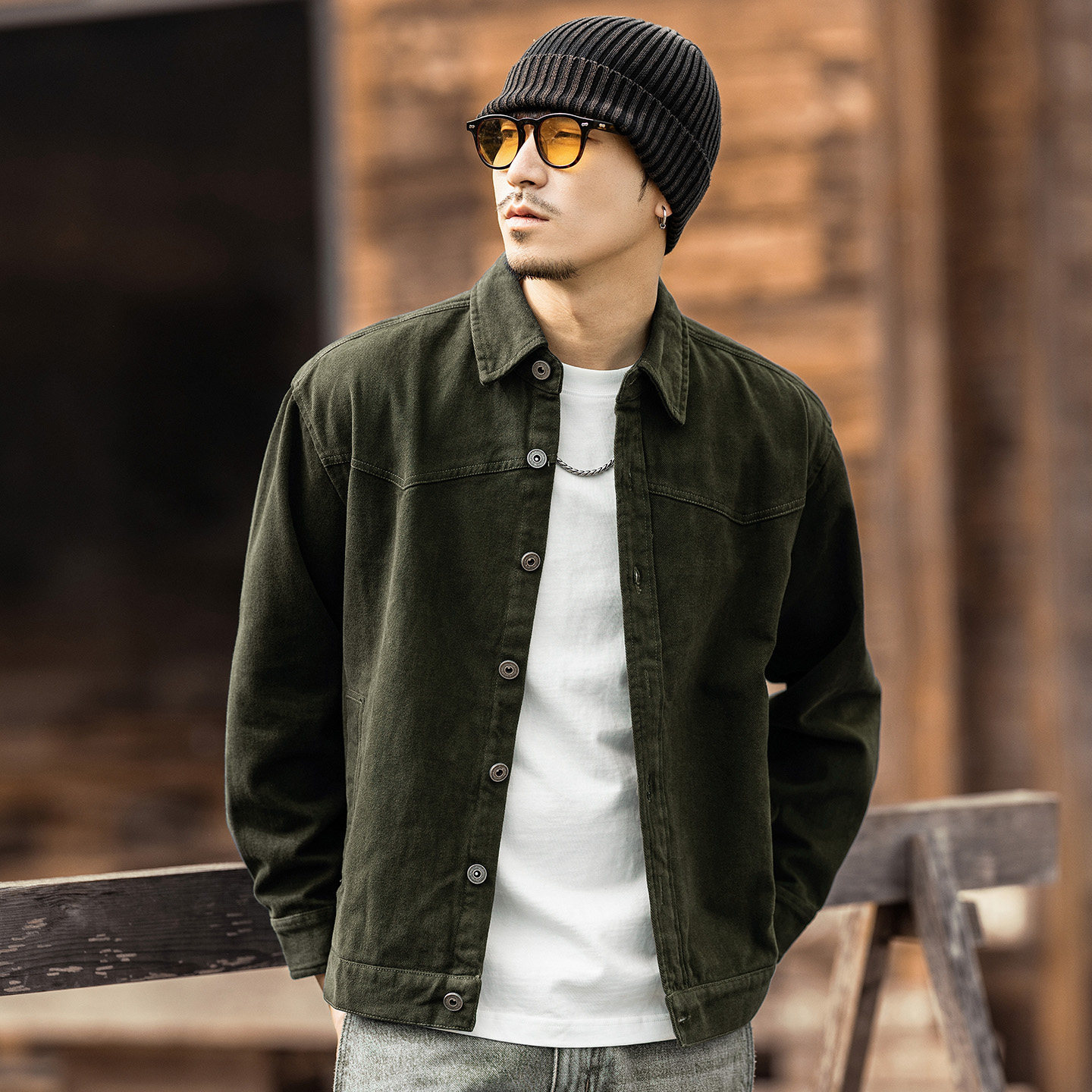 美式重磅復古工裝襯衫男長袖春季寬鬆休閒潮牌硬漢獵裝夾克男外套
