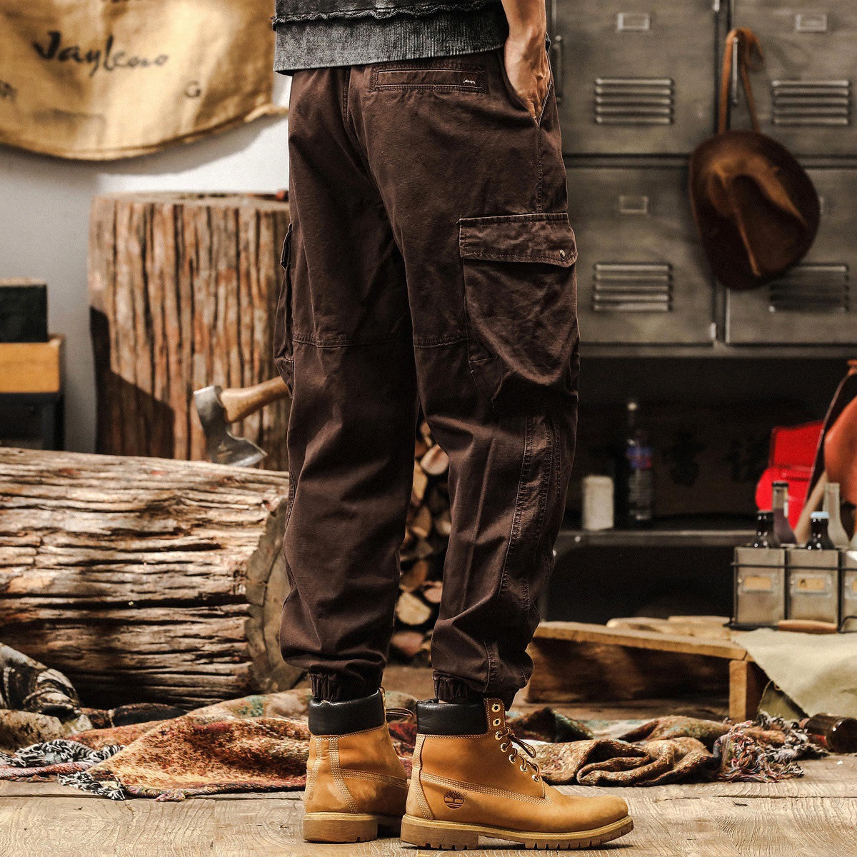 美拉德重磅復古咖色工裝褲子男秋季新款潮牌直筒寬鬆男士休閒褲潮