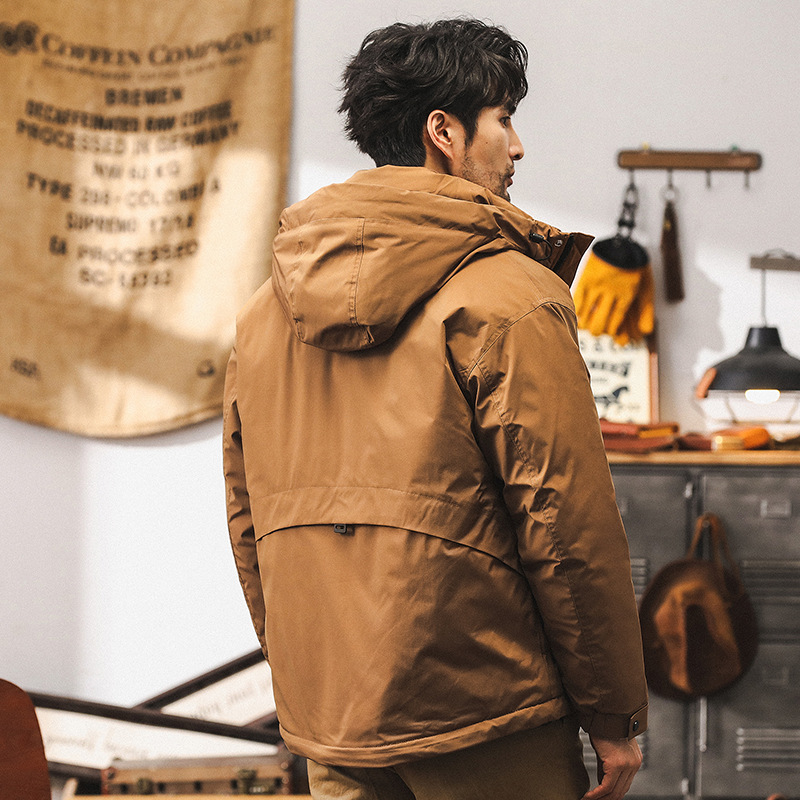 美式復古90灰鴨絨工裝羽絨服男冬季2024新款戶外連帽外套男秋冬款