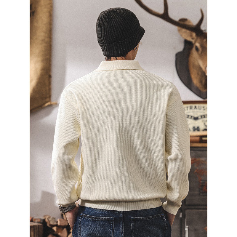 美式復古海鷗領毛衣男秋冬款寬鬆潮牌簡約馬球領休閒針織衫男秋季