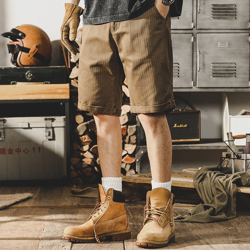 320g重磅斜紋質感美式復古工裝短褲男夏季日系阿美咔嘰五分褲