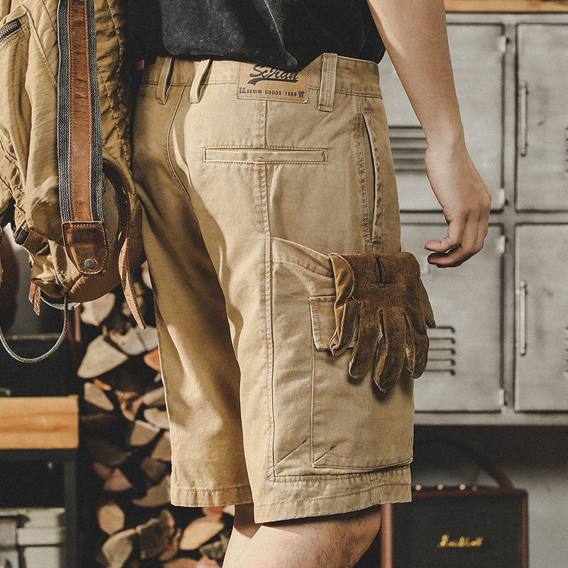 杰雷諾美式復古重磅工裝短褲男夏季薄款寬鬆大碼卡其拉鍊5分褲子