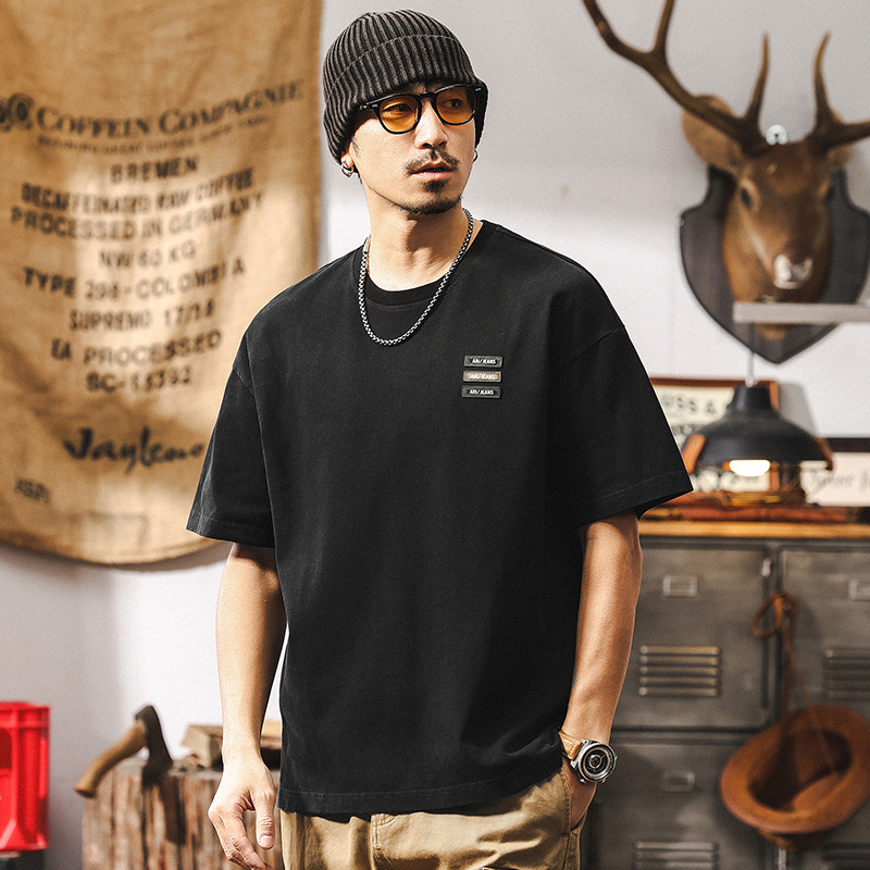 美拉德復古短袖男款夏季2025新款潮流T恤百搭寬鬆休閒上衣男