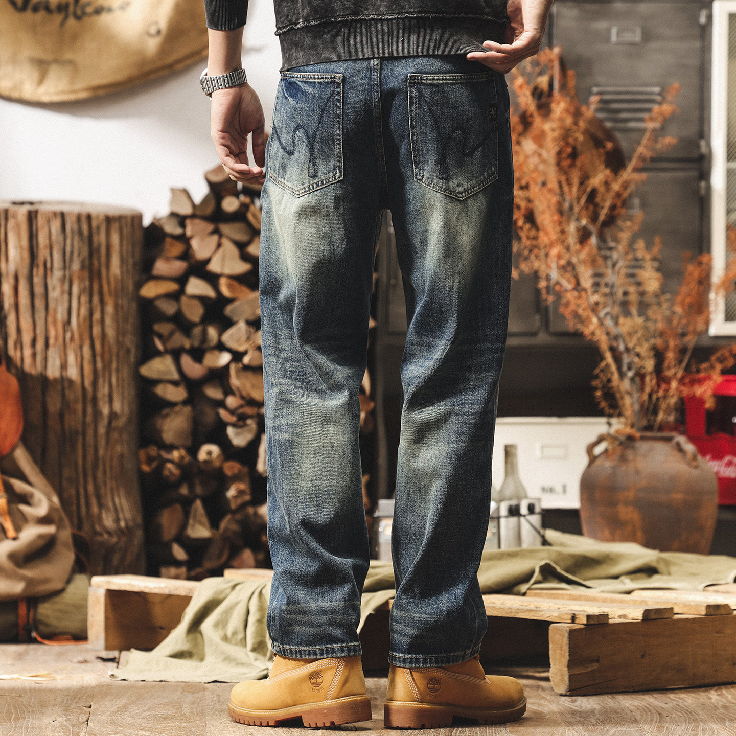 美式復古做舊水洗牛仔褲男款春季潮牌休閒褲子男潮流寬鬆直筒長褲