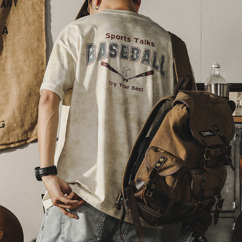 杰雷諾涼感清爽短袖T恤男夏季寬鬆大碼雲染洗褪美式復古休閒上衣