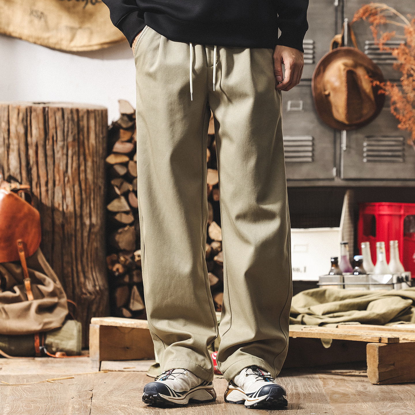 美式復古萊賽爾天絲休閒褲男2025新款加絨褲子男士寬鬆直筒長褲男