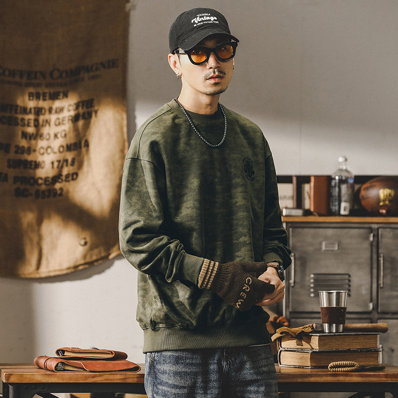 杰雷諾美式380g重磅迷彩麂皮絨衛衣男秋冬款寬鬆大碼打底衫上衣男