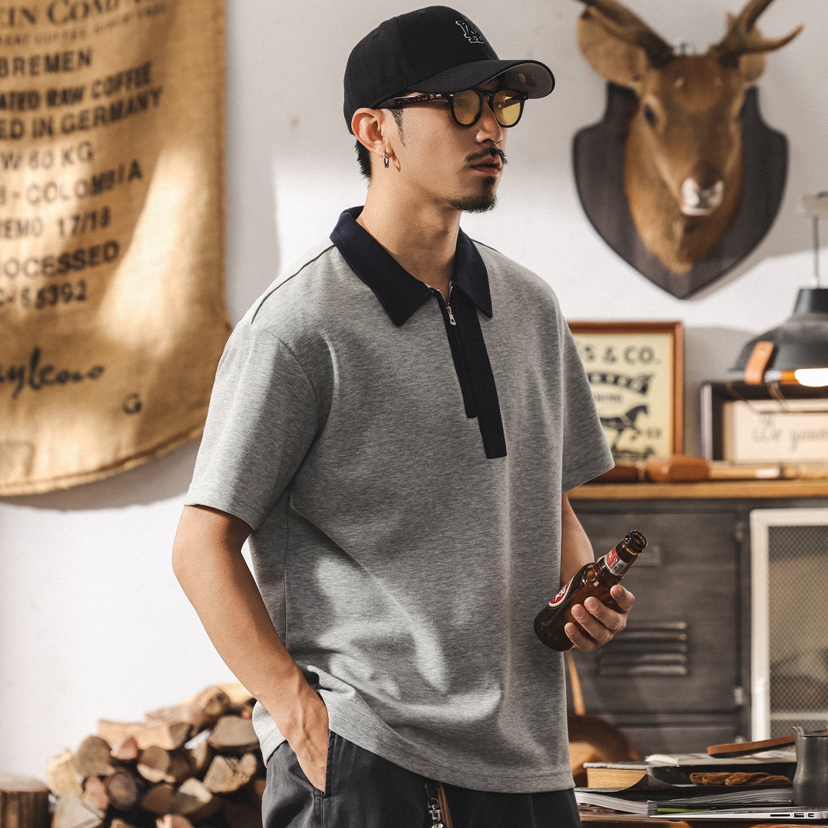 美式復古潮流短袖Polo衫男士夏季2025新款寬鬆大碼上衣休閒T恤男T