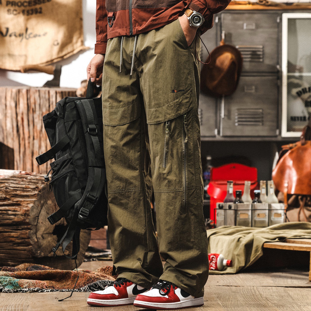 輕量化戶外冰絲涼感褲子男夏季薄款速幹徒步長褲男直筒寬鬆休閒褲