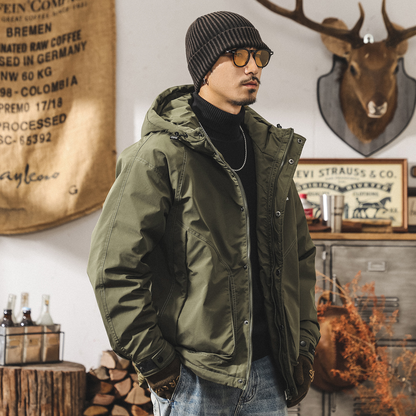 美式復古90白鴨絨工裝羽絨服男冬季山系戶外加厚連帽防寒保暖外套