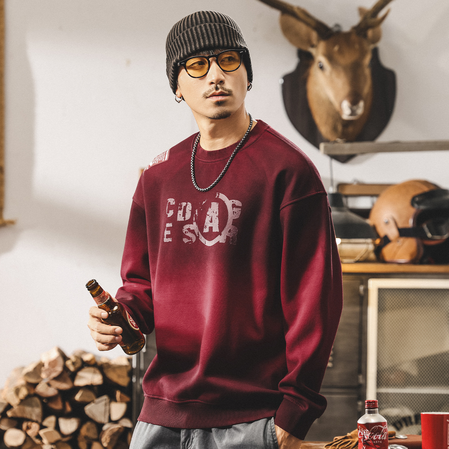 美式復古臟染水洗360g重磅衛衣男春秋2025新款潮牌寬鬆休閒上衣男